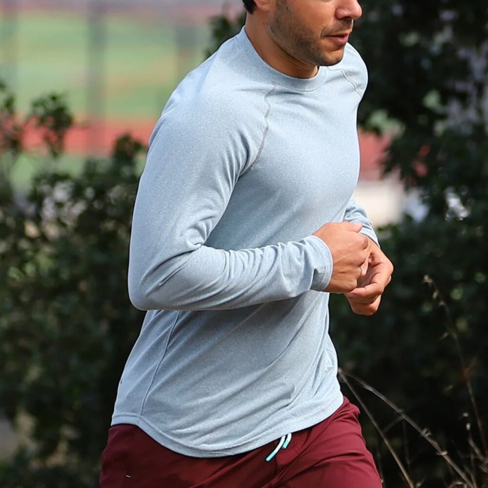 Myles Apparel Momentum Long Sleeve Tee, L, Heather Sky